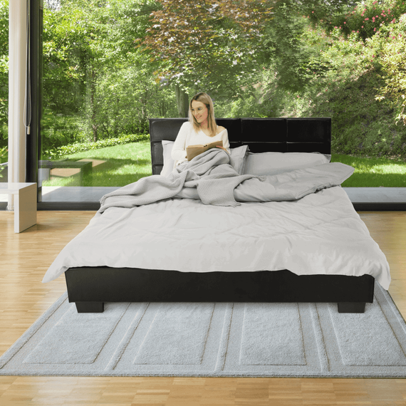 Pat matrimonial cu somieră, 160x200, piele eco neagră, MIKEL - 12- Roveli