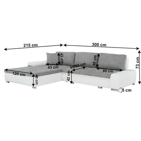 Colţar, piele ecologică/ alb/material gri melir, TONIKS - 3- Roveli
