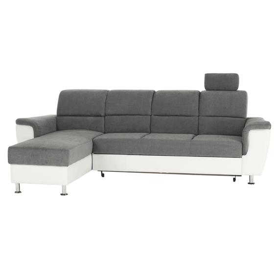 Colţar mic, piele ecologică alb/material textil gri, model stânga, SANTIAGO - - Roveli
