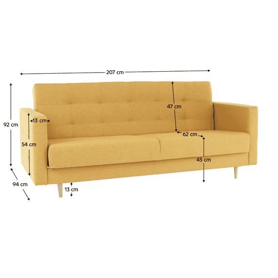Canapea tapiţat 3 locuri, material textil muştar, AMEDIA - 3- Roveli