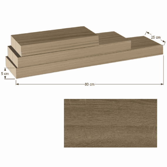 Poliţă 80x25 din MDF, stejar trufă, GANA FY 11044-4 - 2- Roveli