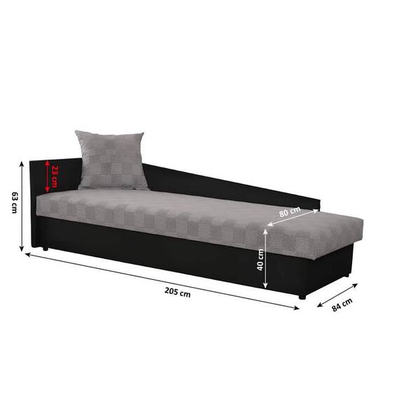 Pat cu spaţiu pentru depozitare, negru/gri cu model, stânga, JUDIT - 5- Roveli