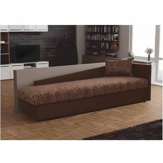 Pat cu spaţiu pentru depozitare, piele eco maro/material cu imprimeu, dreapta, JUDIT - 3- Roveli