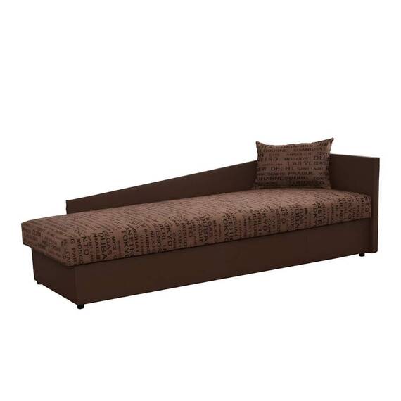 Pat cu spaţiu pentru depozitare, piele eco maro/material cu imprimeu, dreapta, JUDIT - - Roveli