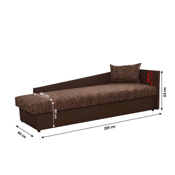 Pat cu spaţiu pentru depozitare, piele eco maro/material cu imprimeu, dreapta, JUDIT - 5- Roveli