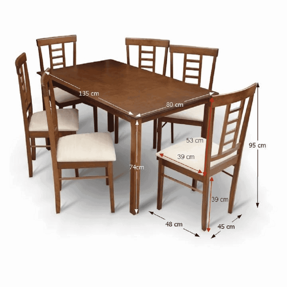 Set dining 1+6, material textil bej/lemn finisaj nuc, OLEG NEW - 6- Roveli