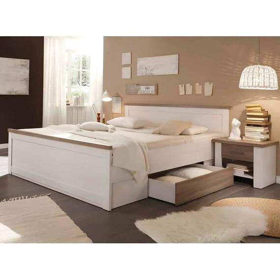 Pat + 2x noptiere, pin alb/stejar sonoma trufă, LUMERA - 4- Roveli