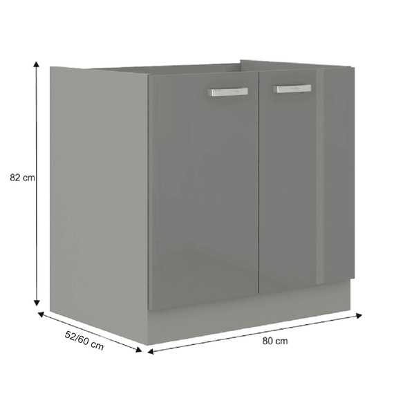 Cabinet inferior, gri extra lucios/gri, PRADO 80 D 2F BB - 2- Roveli