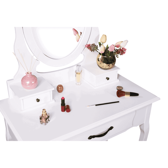 Măsuţă de toaletă cu taburet, alb/argintiu, LINET NEW - 2- Roveli