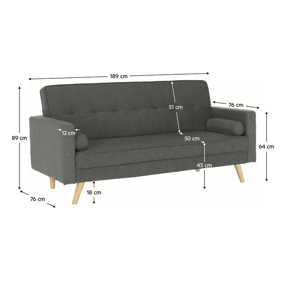 Canapea extensibilă, material gri, OTISA - 2- Roveli
