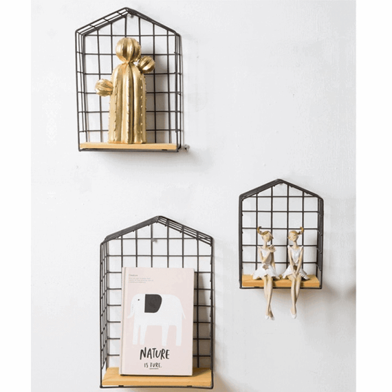 Set de 3 rafturi, natural/negru, AZURI - 5- Roveli