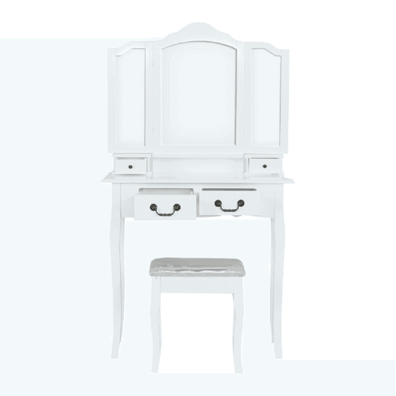 Măsuţă de toaletă cu taburet, alb/argintiu, REGINA NEW - 10- Roveli