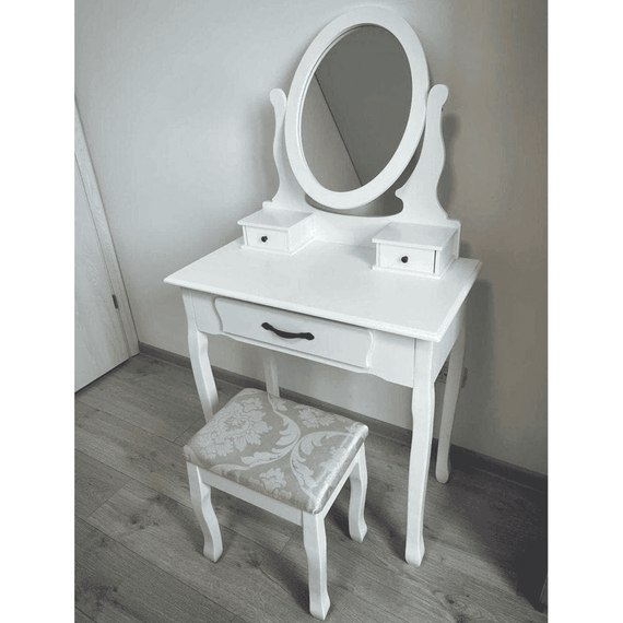 Măsuţă de toaletă cu taburet, alb/argintiu, LINET NEW - 10- Roveli