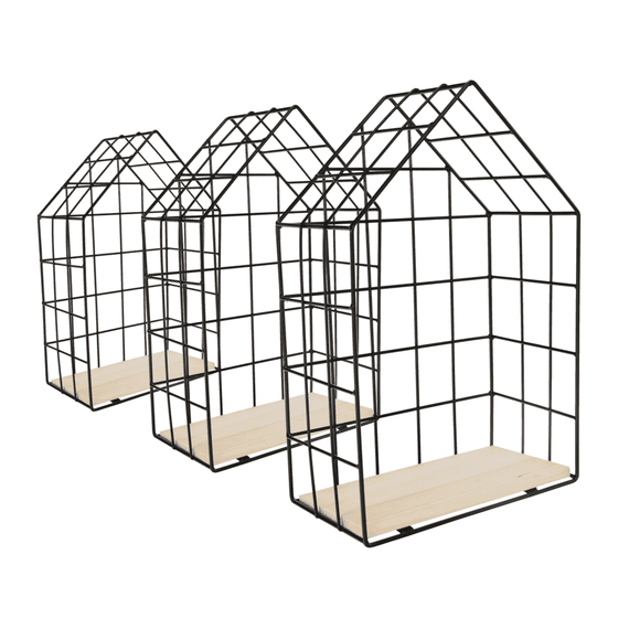 Set de 3 rafturi, natural/negru, AZURI - 10- Roveli