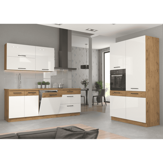 Cabinet inferior, alb extra lucios HG/stejar Lancelot, VEGA 80 D 2F BB - 7- Roveli