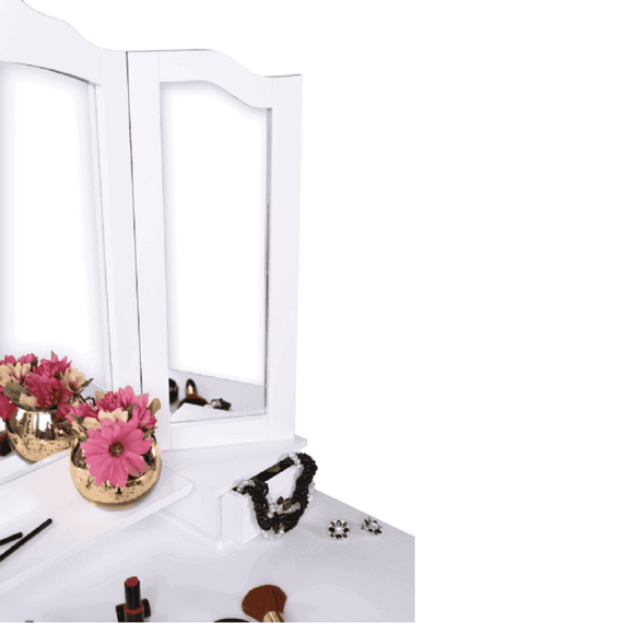 Măsuţă de toaletă cu taburet, alb/argintiu, REGINA NEW - 5- Roveli