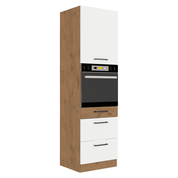 Dulap înalt pentru cuptorul încorporat, stejar Lancelot/alb extra lucios HG, VEGA 60 DPS-210 3S 1F - - Roveli