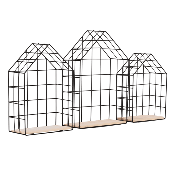 Set de 3 rafturi, natural/negru, AZURI - - Roveli