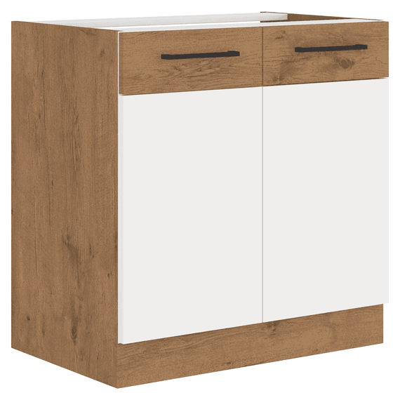 Dulap pentru chiuvetă, alb extra lucios HG/stejar Lancelot, VEGA 80 ZL 2F BB - - Roveli