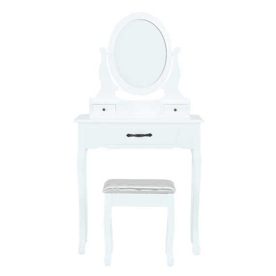 Măsuţă de toaletă cu taburet, alb/argintiu, LINET NEW - 12- Roveli