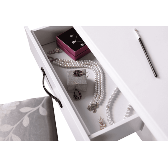 Măsuţă de toaletă cu taburet, alb/argintiu, LINET NEW - 4- Roveli