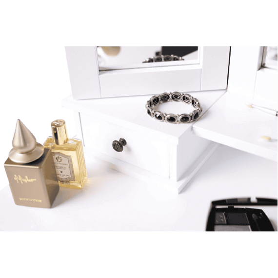 Măsuţă de toaletă cu taburet, alb/argintiu, REGINA NEW - 8- Roveli