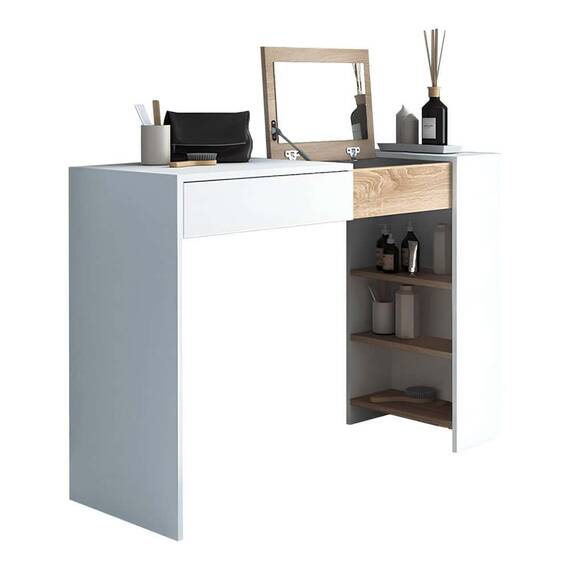 Măsuţă de toaletă/masă de scris, alb/stejar sonoma, ELIS - - Roveli