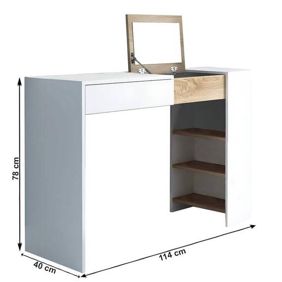 Măsuţă de toaletă/masă de scris, alb/stejar sonoma, ELIS - 3- Roveli