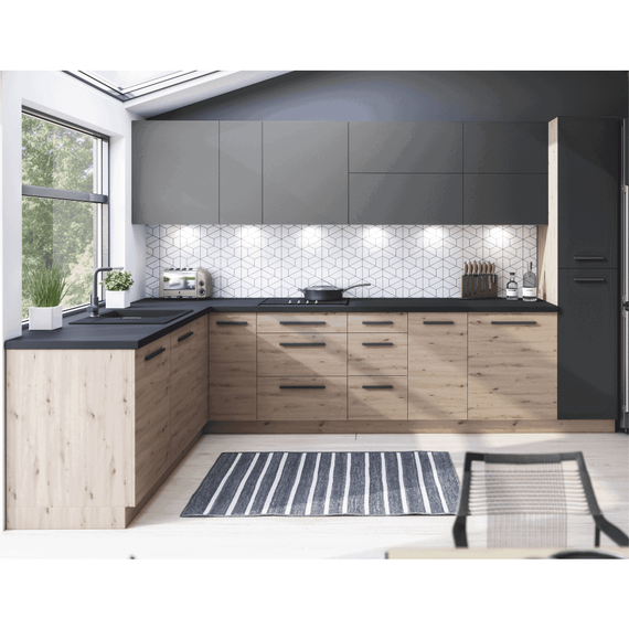 Dulap superior, stejar artizanal / gri mat, universal, LANGEN G40 - 5- Roveli