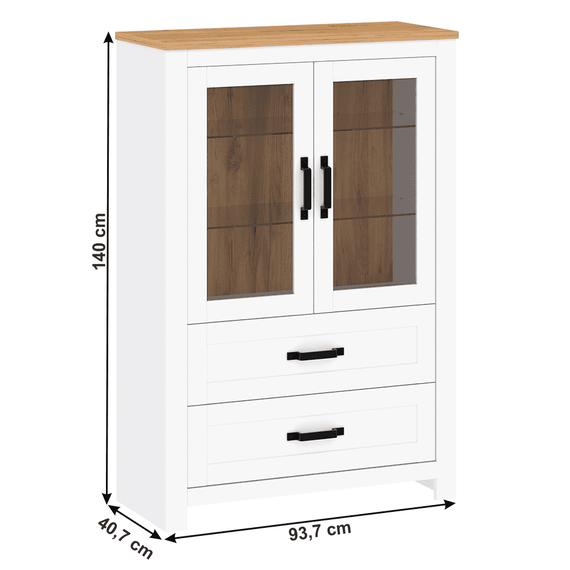 Vitrină, alb alba / stejar craft auriu, LANZETTE K - 4- Roveli