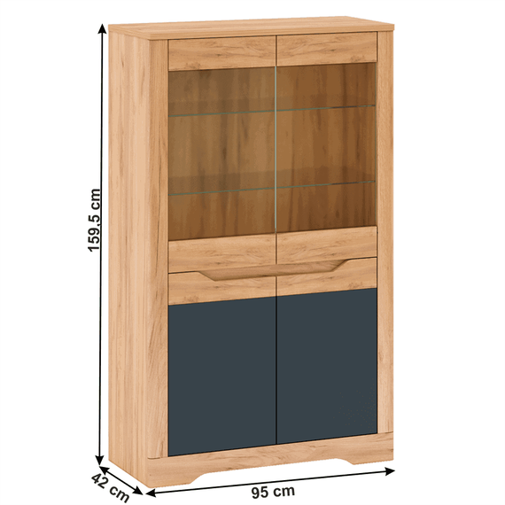 Vitrina C, stejar craft auriu / grafit gri, FIDEL - 4- Roveli