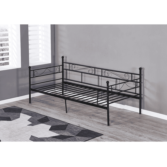 Canapea din metal - de o persoană, negru, 90x200, ROZALI - 5- Roveli