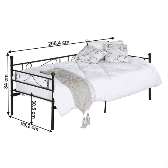 Canapea din metal - de o persoană, negru, 90x200, ROZALI - 2- Roveli