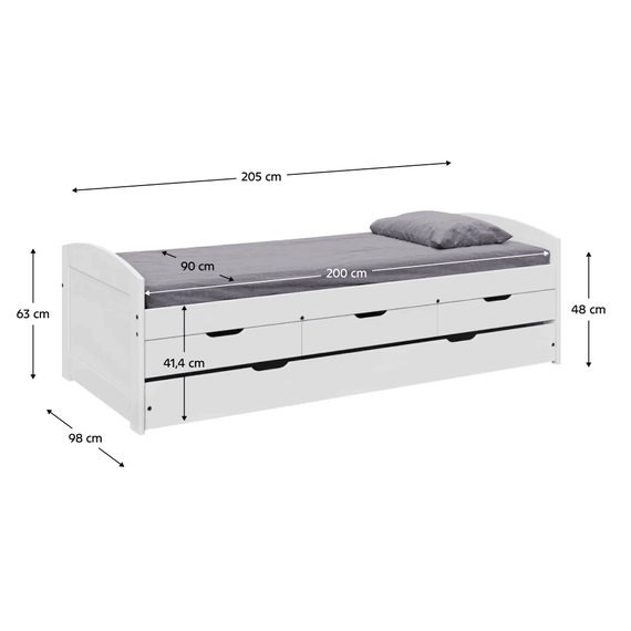 Pat cu pat suplimentar extensibil, alb, lemn masiv, 90x200, MARINELLA NEW - 7- Roveli