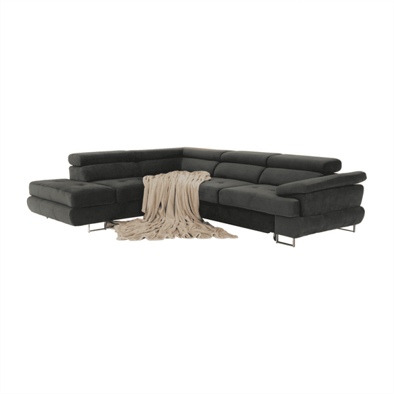 Set canapea cu spaţiu de depozitare, gri, material textil, stânga, BUTON R - 9- Roveli