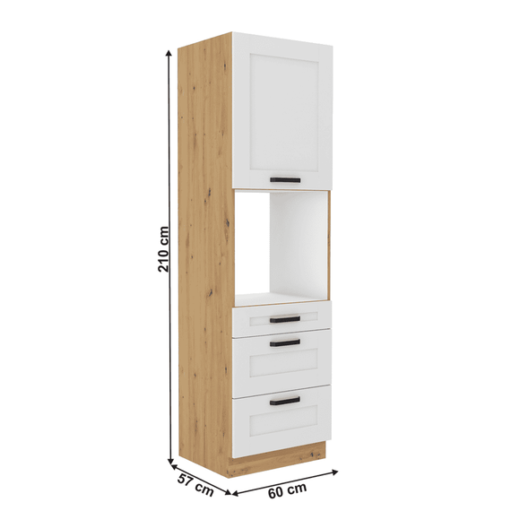 Dulap înalt pentru cuptor încorporabil, alb/stejar artizan, LULA 60 DPS-210 3S 1F - 6- Roveli