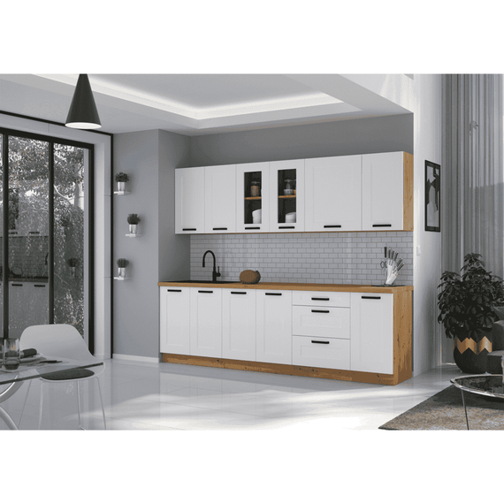 Dulap inferior, alb/stejar artizan, LULA 80 D 3S BB - 6- Roveli