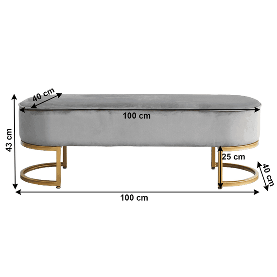 Bancă de design, ţesătură de catifea gri/crom auriu, MIRILA NEW - 2- Roveli