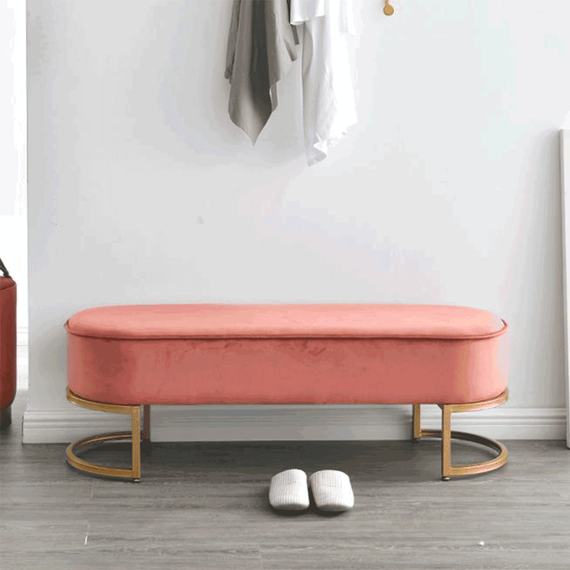 Bancă de design, ţesătură de catifea roz/crom auriu, MIRILA NEW - 4- Roveli