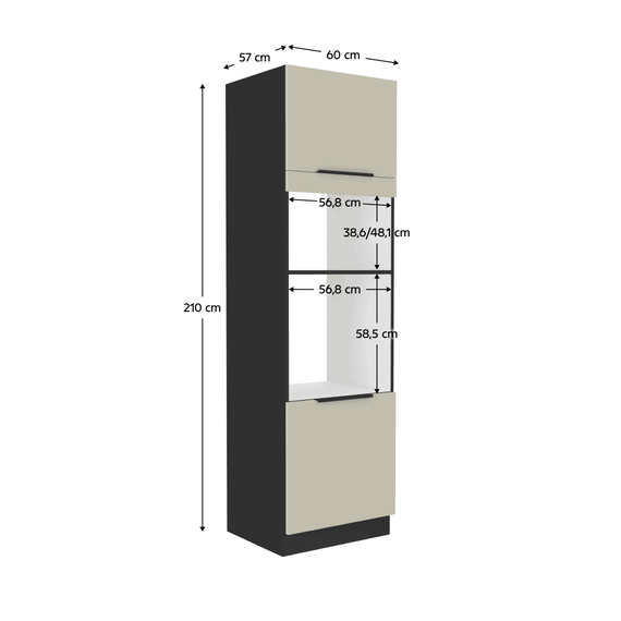 Dulap înalt pentru cuptor şi cuptor cu microunde, caşmir/negru, ARAKA 60 DPM-210 2F - 6- Roveli