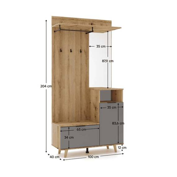 Set pentru hol, stejar evoke/grafit, NODRI - 4- Roveli