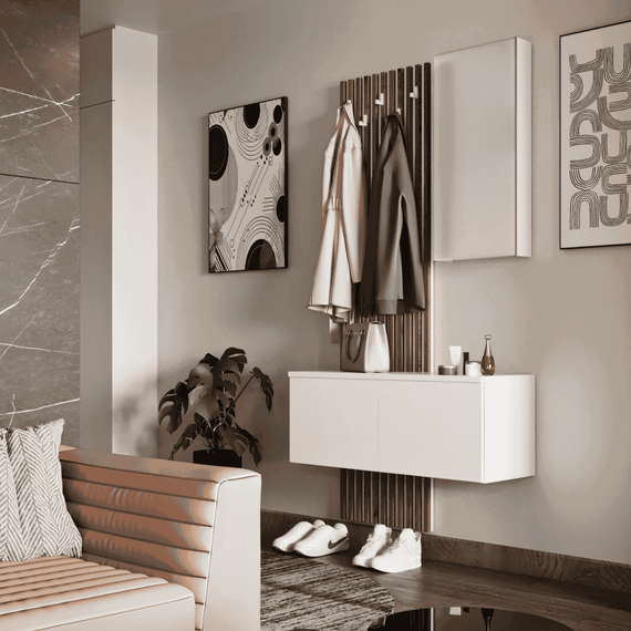 Set pentru hol, alb/stejar Artisan, REBEKA - 5- Roveli