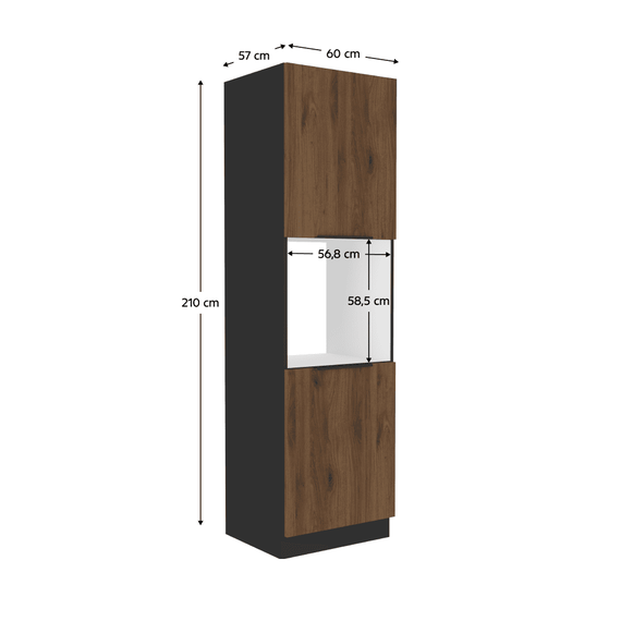 Dulap înalt pentru cuptor încorporabil, negru/nuc okapi, MENZO 60 DP-210 2F - 4- Roveli