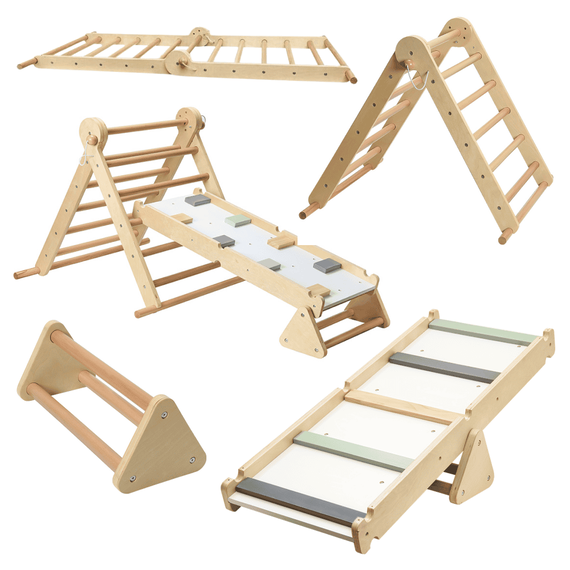 Montessori Triunghiul Pikler 3în1, natural/mix de culori, OPRIN - 6- Roveli
