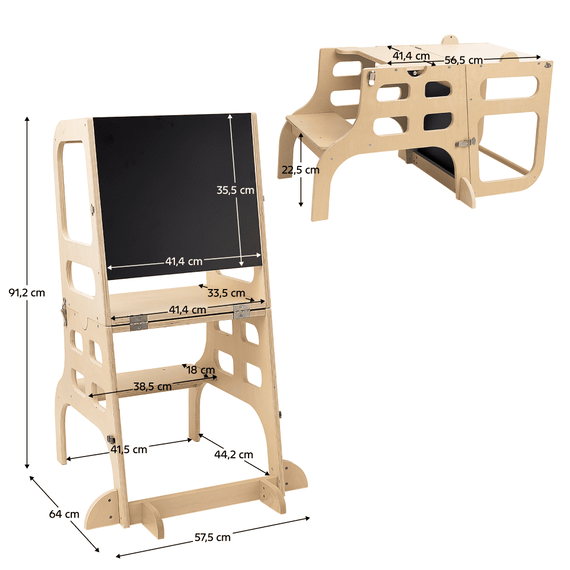Turnul de învăţare Montessori 3în1 cu tablă, natural, MAGAN - 6- Roveli