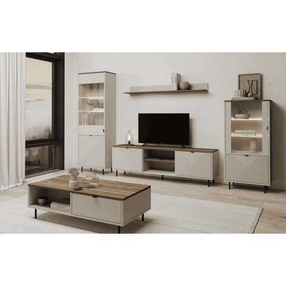 Măsuţă TV, caşmir/stejar castello, EYCO 2D/180 - 3- Roveli