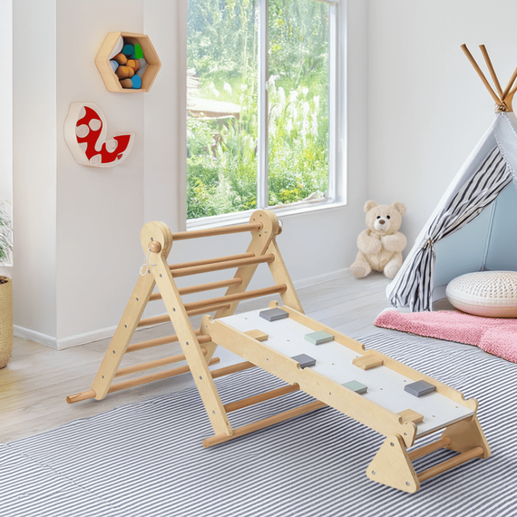 Montessori Triunghiul Pikler 3în1, natural/mix de culori, OPRIN - 7- Roveli