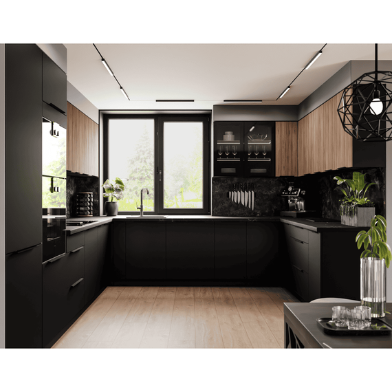 Dulap înalt pentru cuptor încorporabil, negru/nuc okapi, MENZO 60 DP-210 2F - 6- Roveli