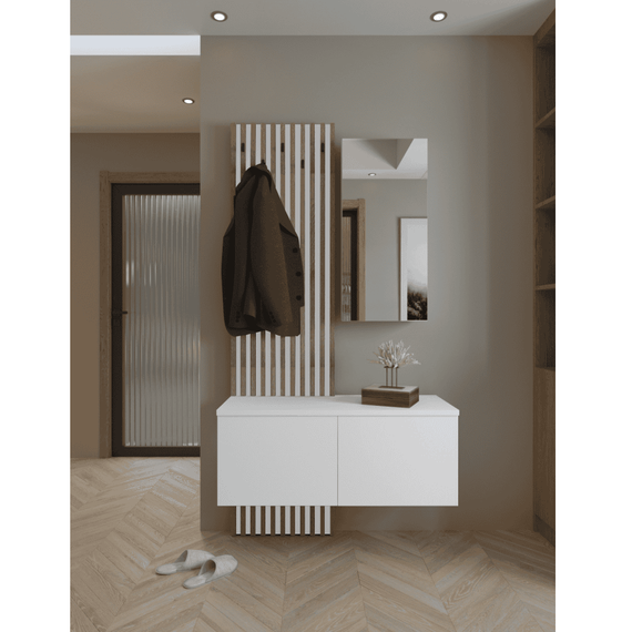 Set pentru hol, alb/stejar Artisan, REBEKA - 4- Roveli