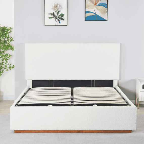 Pat cu grătar si spaţiu de depozitare 160x200, alb, NUVOLA - 9- Roveli